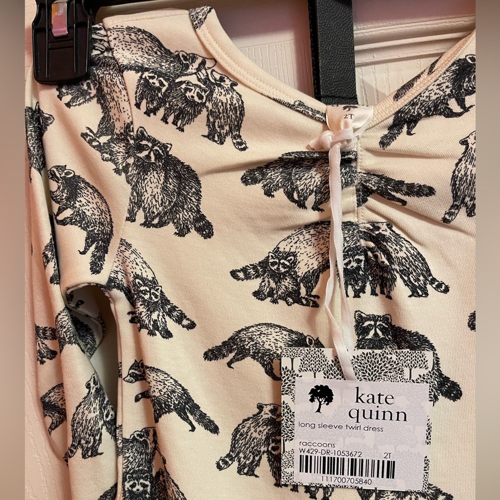 NWT Kate Quinn long sleeve twirl dress in print raccoons 2T